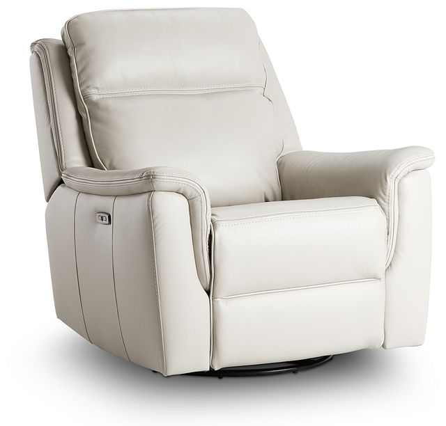 Aiden Light Gray Leather Power Glider Recliner With Power Headrest