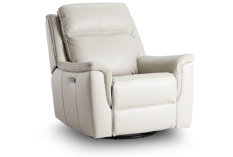 Aiden Light Gray Leather Power Glider Recliner With Power Headrest Living Room Recliners City Furniture