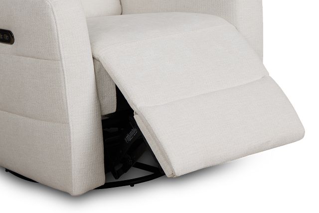 Rae White Fabric Power Swivel Glider Recliner