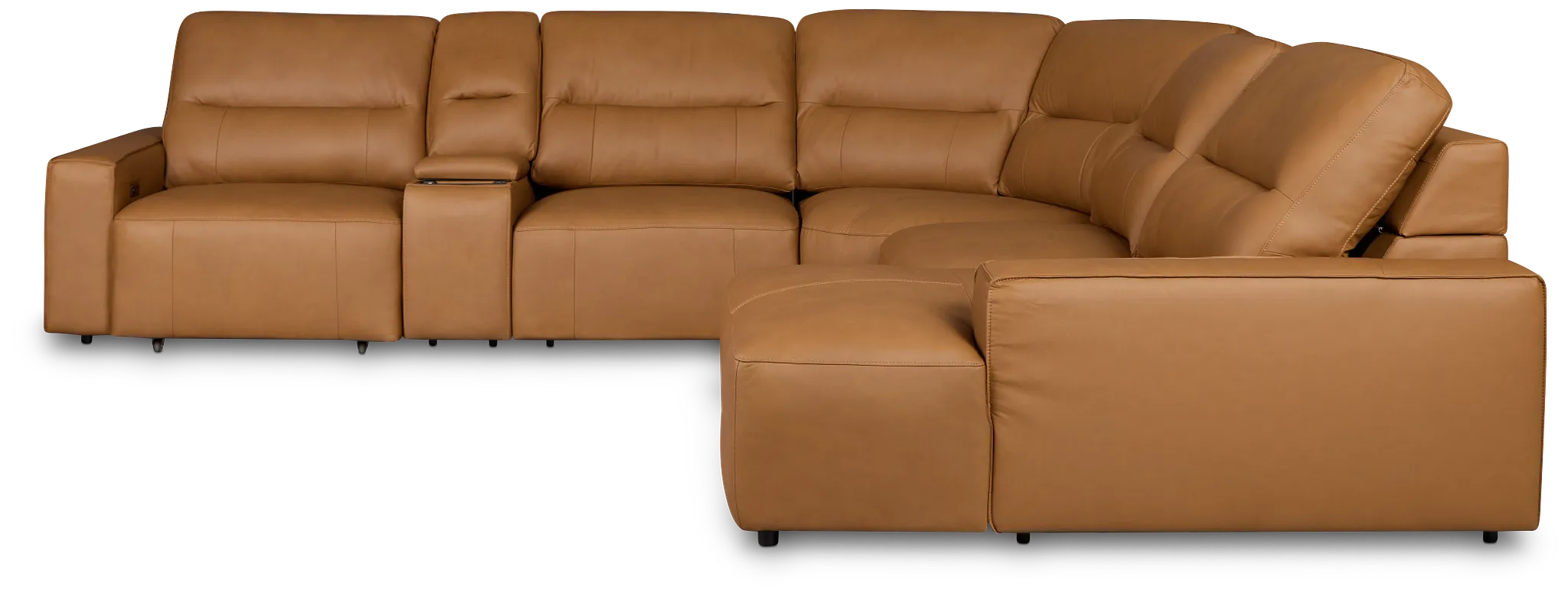 Rudy Brown Lthr/vinyl Medium Dual Power Right Extension Chaise Sectional