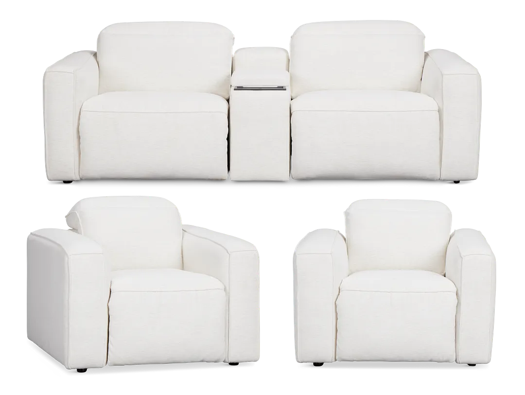 Ryland White Fabric Power Reclining Living Room