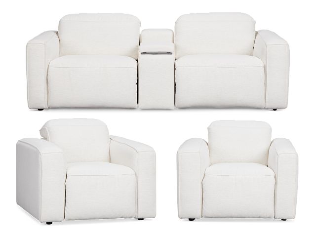 Ryland White Fabric Power Reclining Living Room