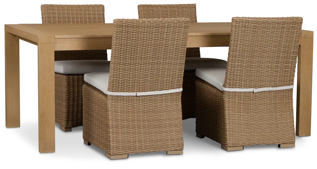 Montecito Mid Tone Rectangular Table & 4 Light Beige Cushioned Chairs Montecito Mid Tone Rectangular Table & 4 Light Beige Cushioned Chairs