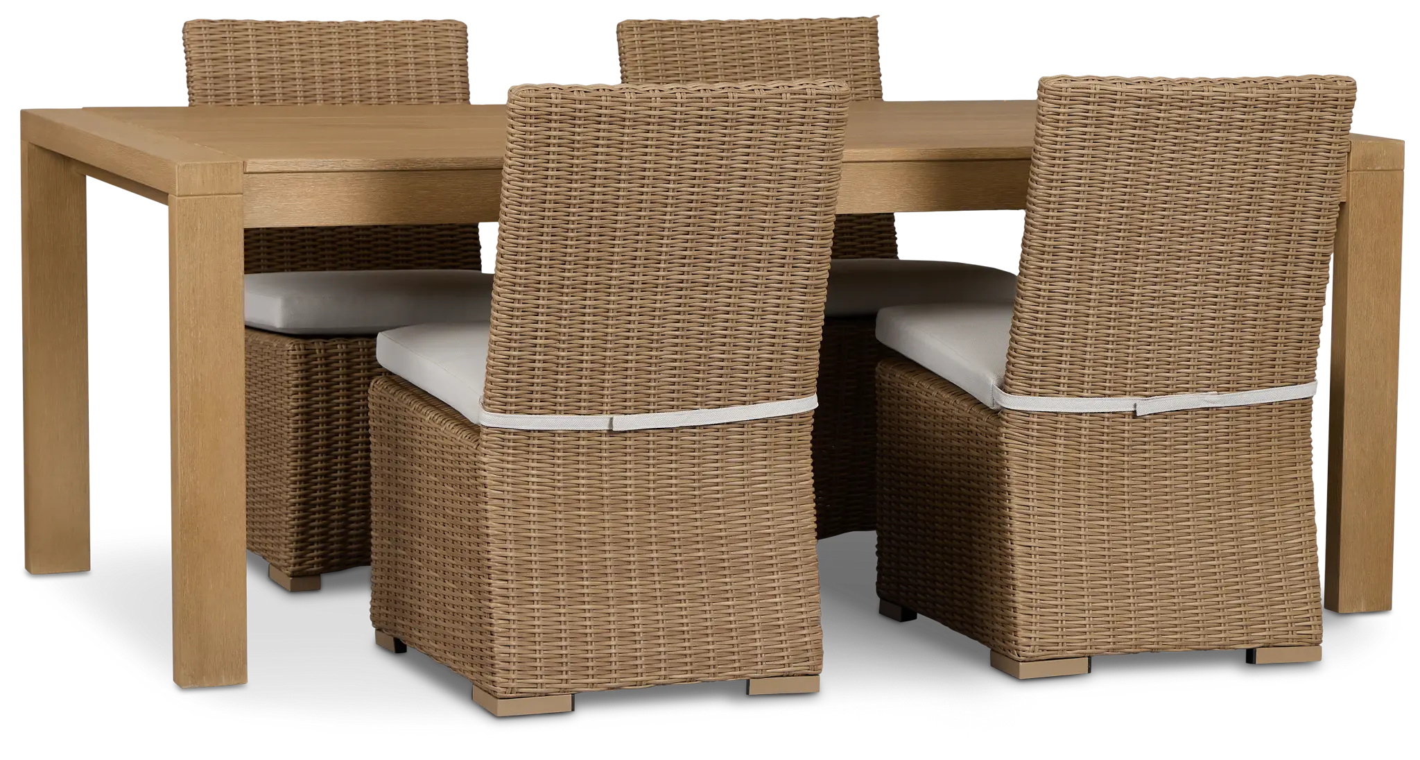 Montecito Mid Tone Rectangular Table & 4 Light Beige Cushioned Chairs Montecito Mid Tone Rectangular Table & 4 Light Beige Cushioned Chairs