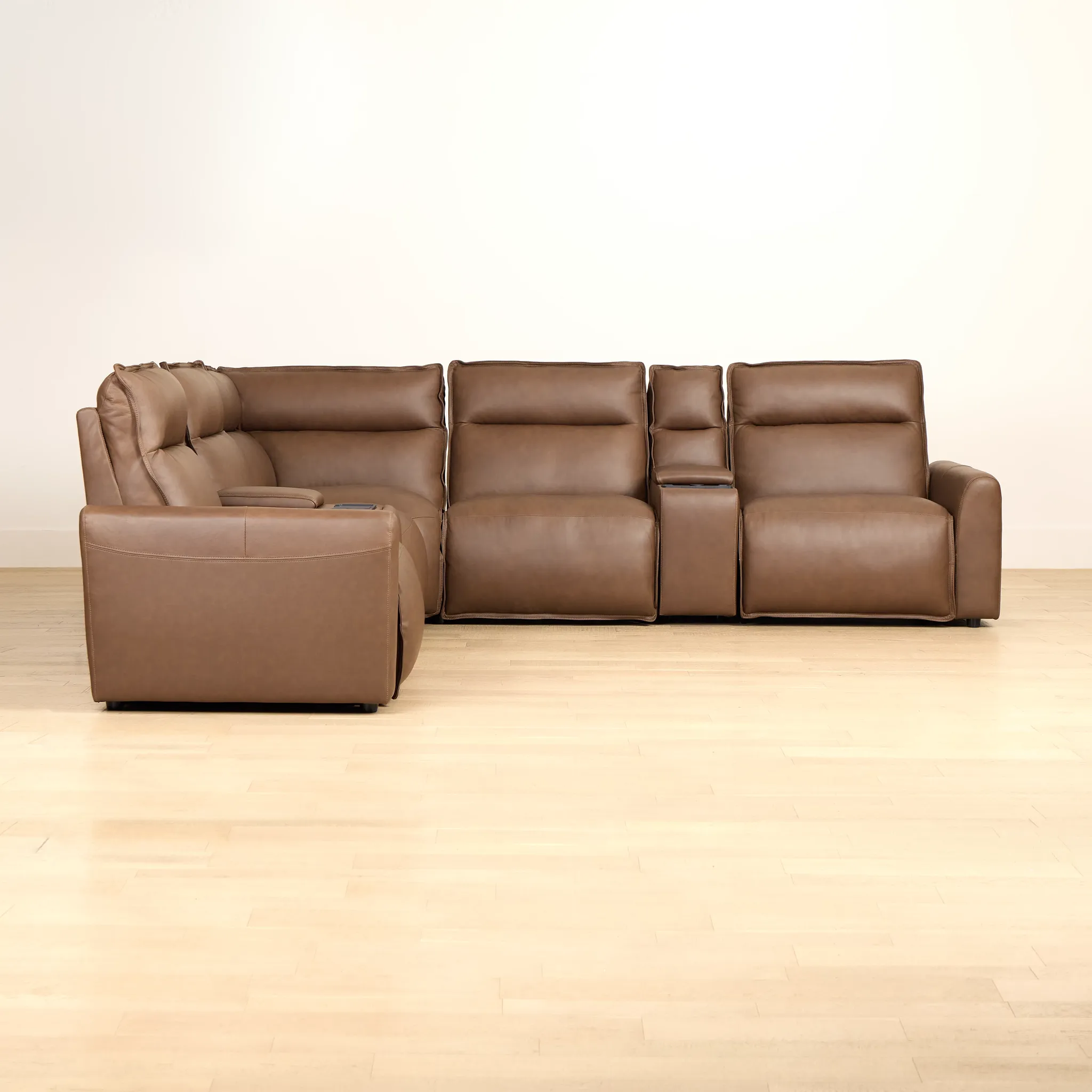 Edison Dark Brown Leather/vinyl Large Triple Power Reclining 2-arm Sectional