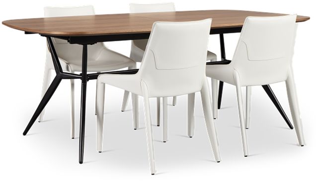 Margo Two-tone Rect Table & 4 White Upholstered Chairs