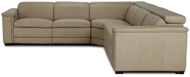 beige leather sectional with recliner