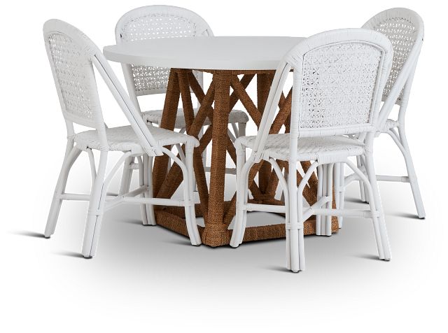 Greenwich Two-tone Round Table & 4 White Rattan Chairs (2)