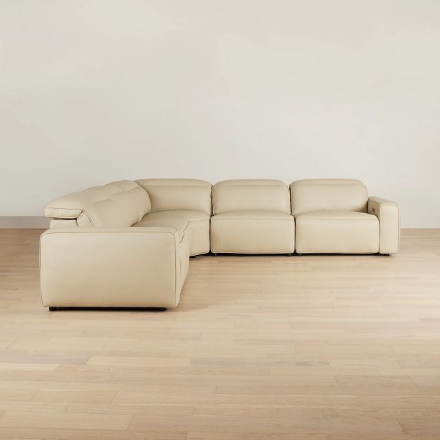 Tidal Beige Lthr/vinyl Small Two-arm Power Reclining Sectional