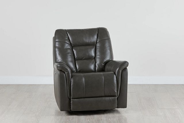 Owen Dark Gray Leather Power Glider Recliner With Power Headrest