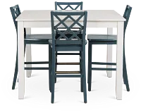Edgartown White Square High Table & 4 Navy Wood Barstools