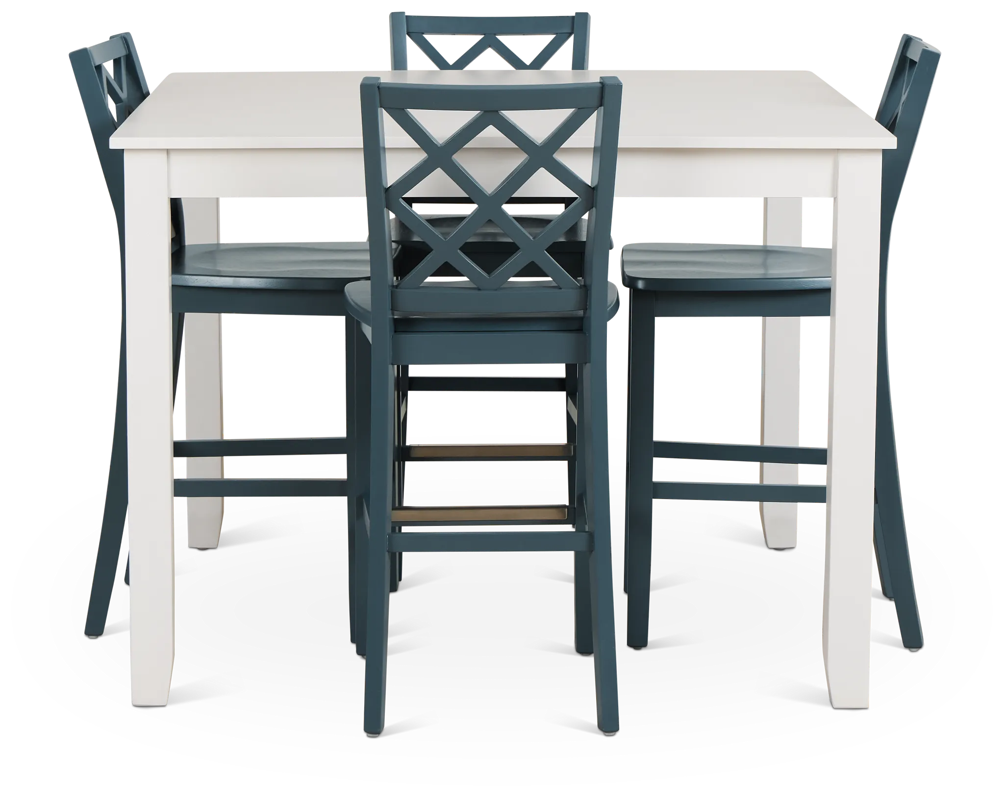 Edgartown White Square High Table & 4 Navy Wood Barstools
