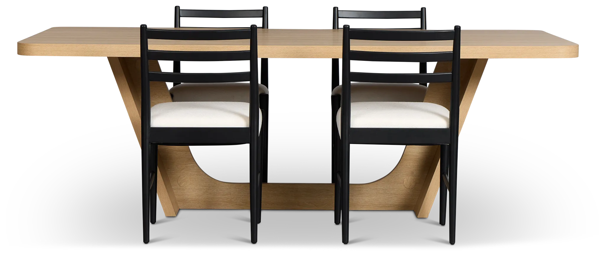 Lyndie Light Tone Rect Table With 4 Black Upholstered Side Chairs