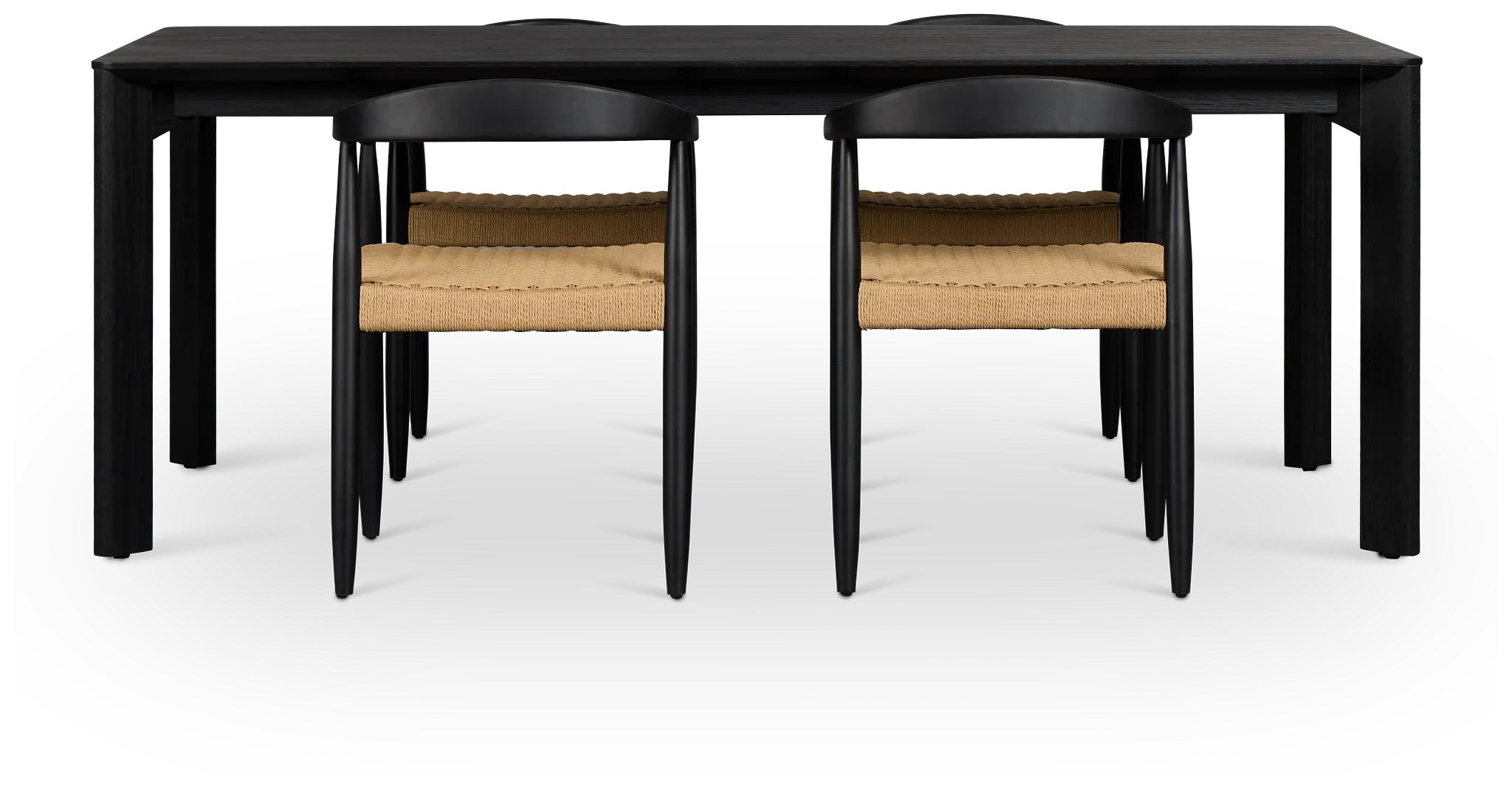 Santorini Black Rect Table & 4 Curved Chairs