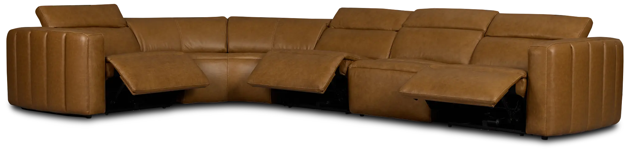 Jace Medium Brown Lthr/vinyl Small Triple Power Reclining Two-arm Sectional Jace Medium Brown Lthr/vinyl Small Triple Power Reclining Two-arm Sectional