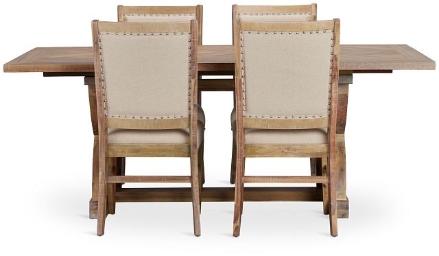 Joplin Light Tone Extension Rectangular Table & 4 Upholstered Chairs