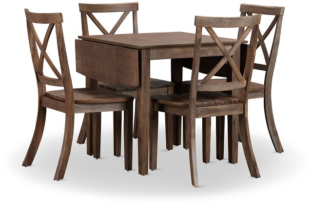 Woodstock Light Tone Drop Leaf Rectangular Table & 4 Wood Chairs (2)