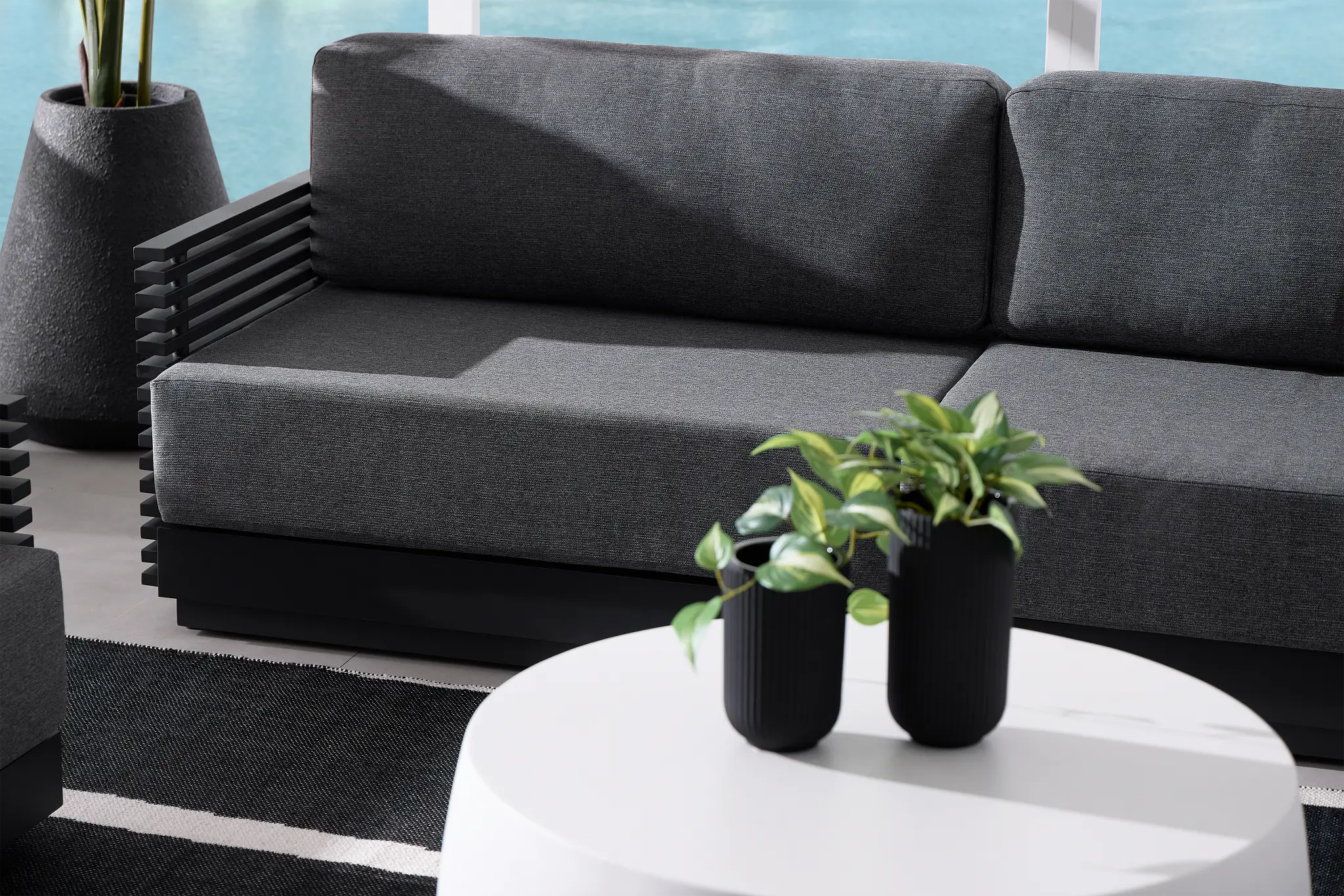 Monterey Black Aluminum Sofa With Gray Cushions Monterey Black Aluminum Sofa With Gray Cushions