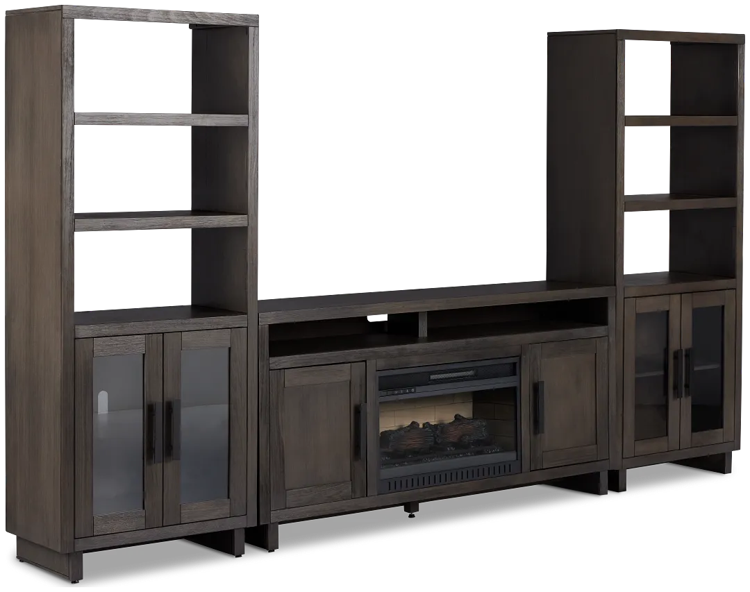 Richmond Gray 64" Door Pier Entertainment Wall With Fireplace