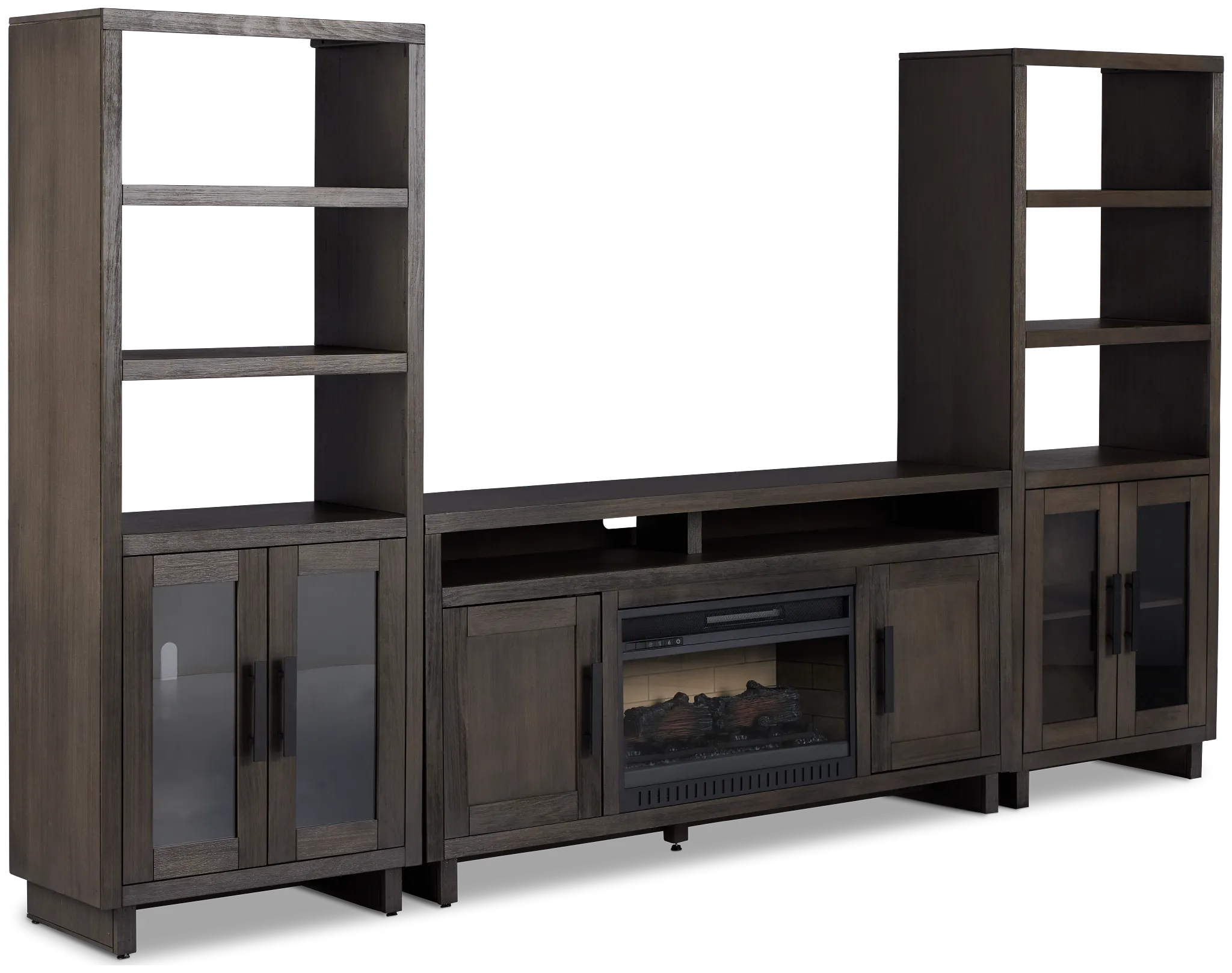 Richmond Gray 64" Door Pier Entertainment Wall With Fireplace