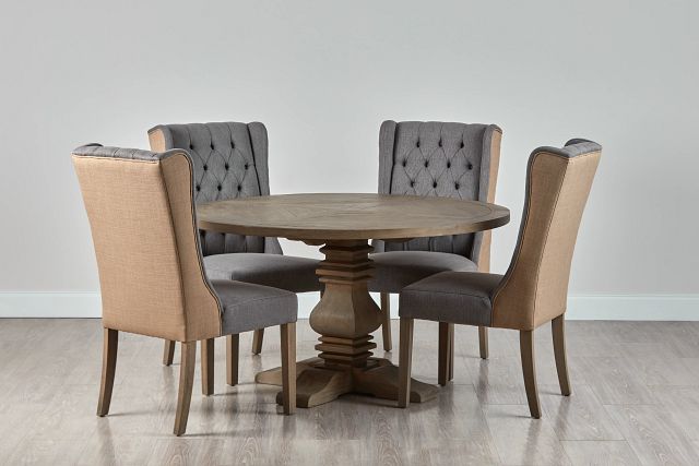 Hadlow Gray 54" Table & 4 Tufted Chairs