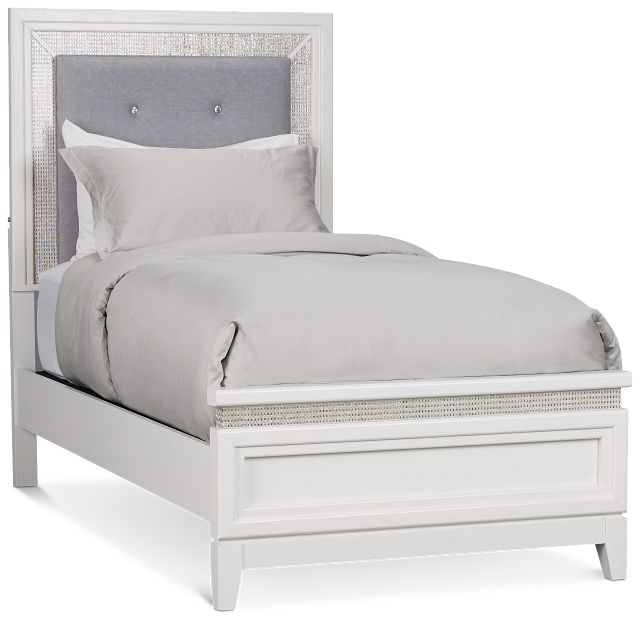Alessandria White Uph Panel Bed With Lights