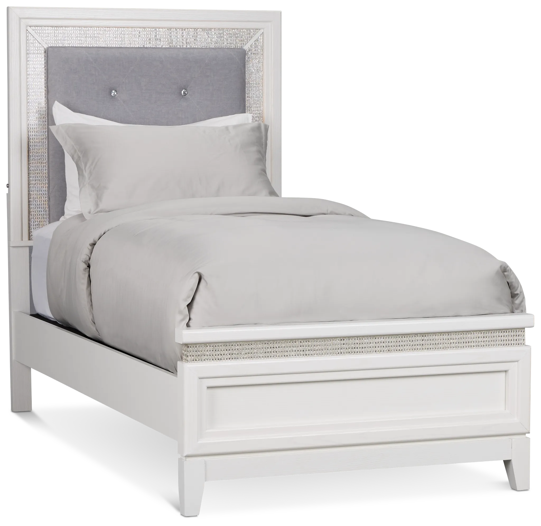 Alessandria White Uph Panel Bed With Lights