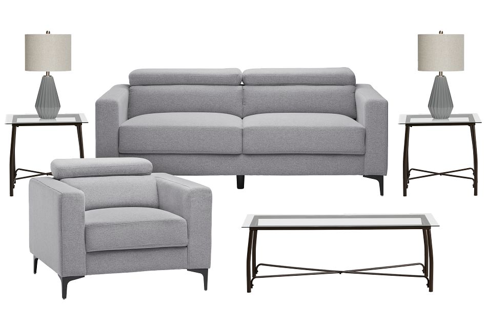 Trenton Light Gray Fabric 7-piece Living Room Package