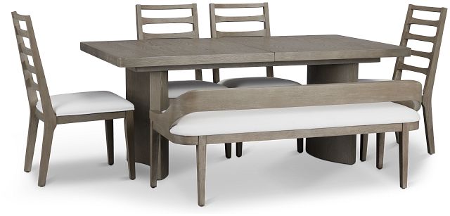 Soho Light Tone Wood Table, 4 Chairs & Bench