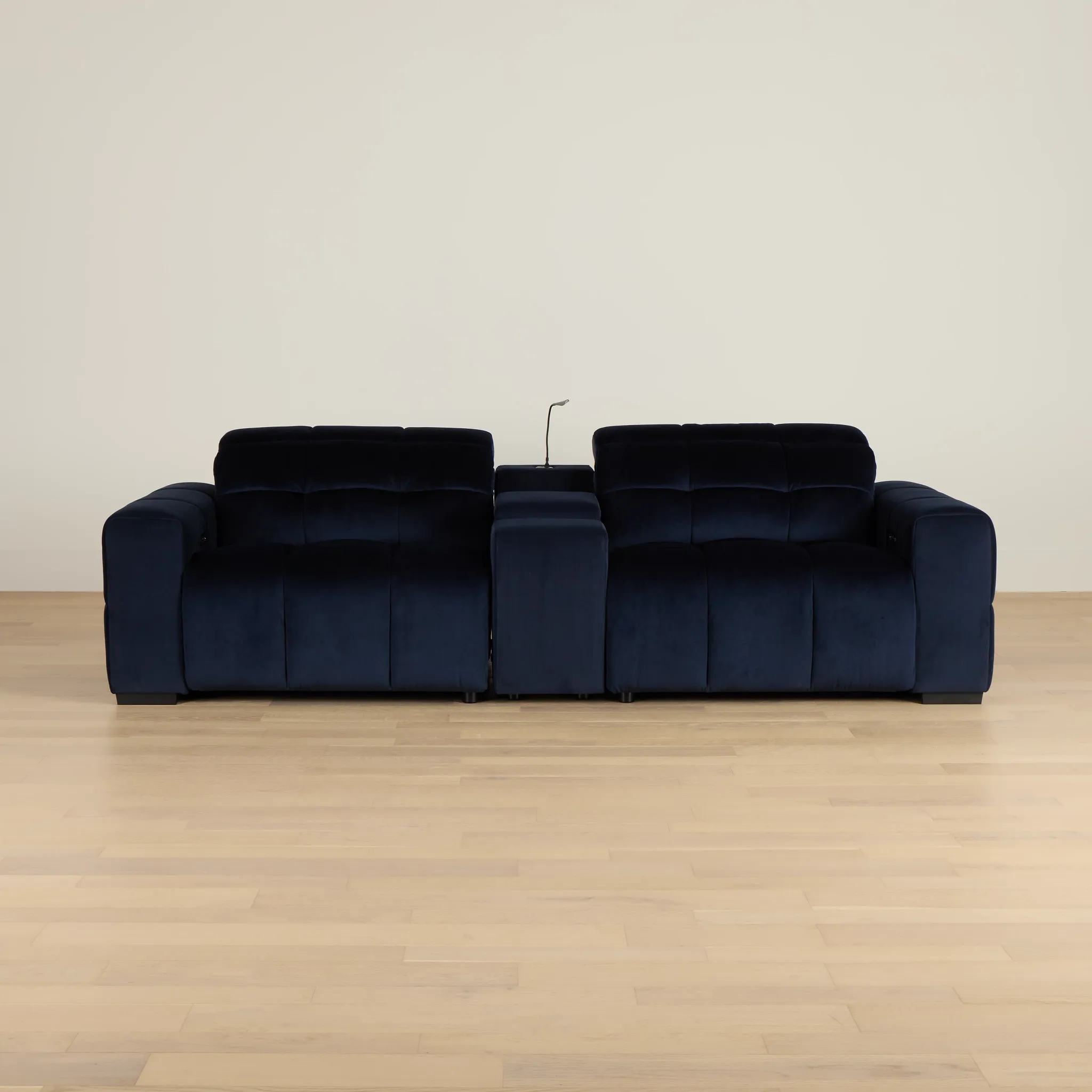 Gemma Navy Velvet Power Reclining Console Sofa