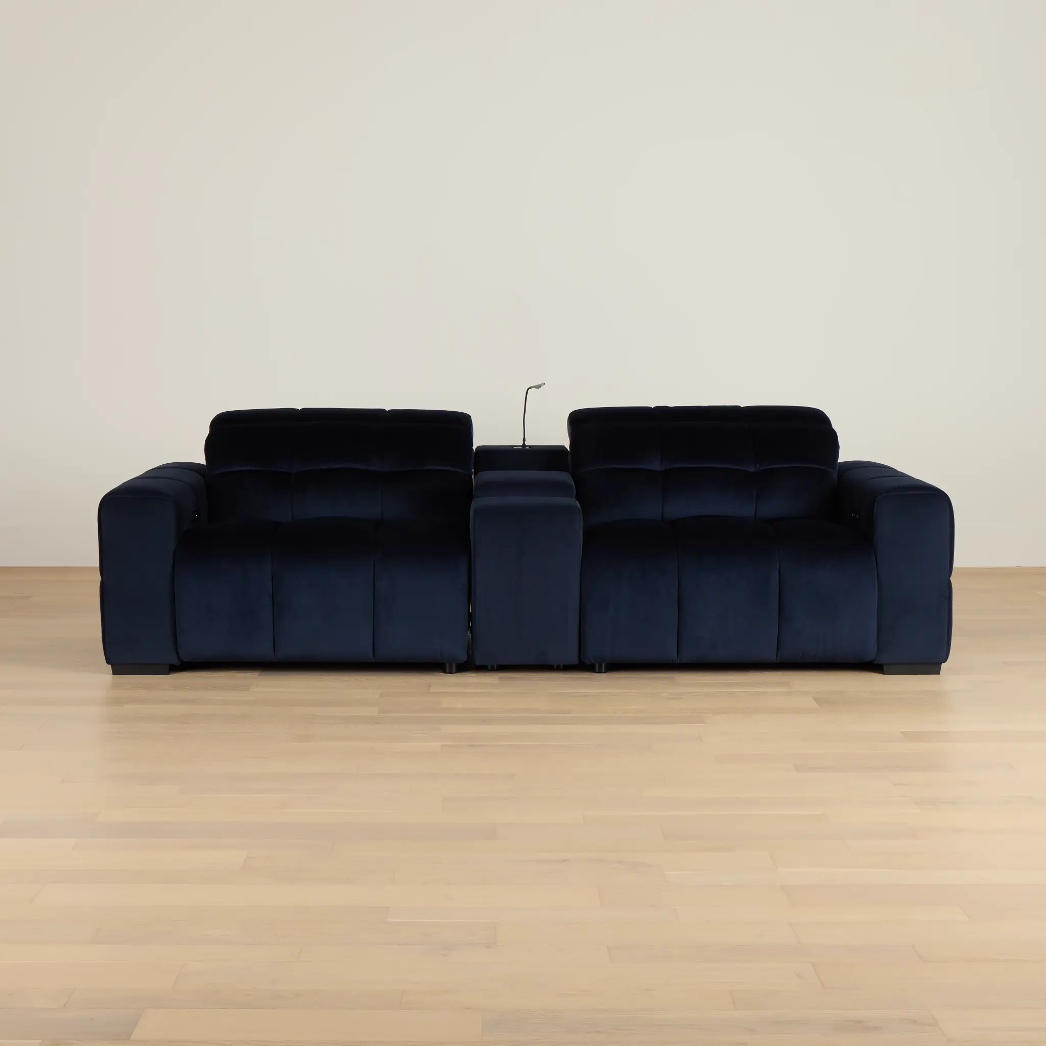 Gemma Navy Velvet Power Reclining Console Sofa Gemma Navy Velvet Power Reclining Console Sofa