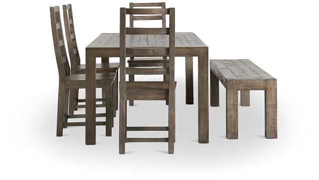 Seattle Gray Rect Table, 4 Chairs & Bench (4)