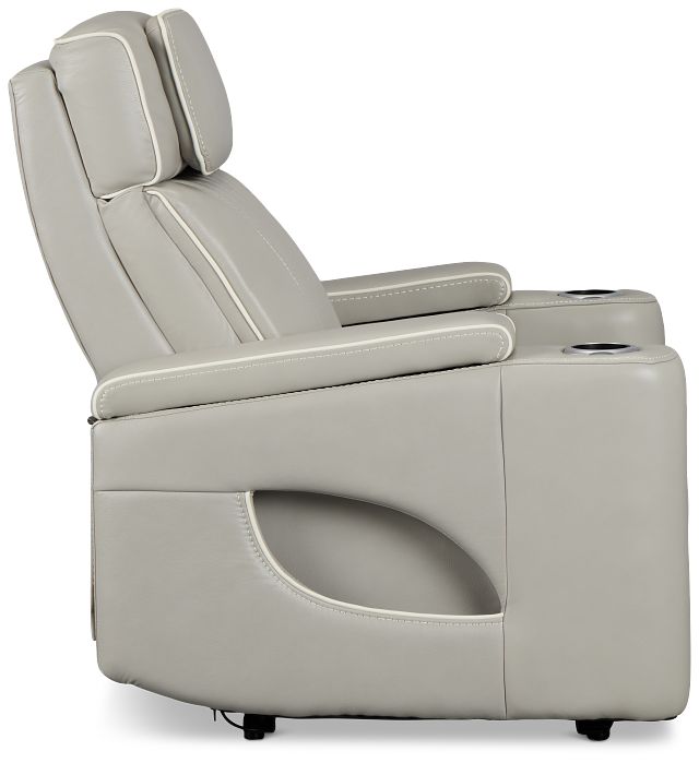 Nova Light Gray Lthr/vinyl Power Recliner W/ Massage