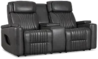 Nova Dark Gray Lthr/vinyl Power Reclining Console Loveseat W/ Massage