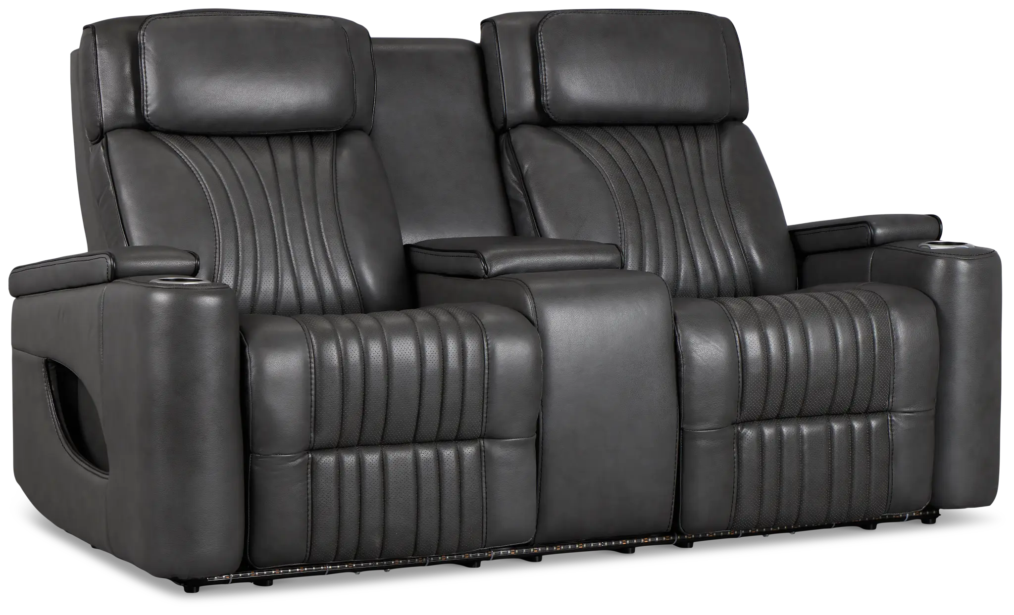 Nova Dark Gray Lthr/vinyl Power Reclining Console Loveseat W/ Massage Nova Dark Gray Lthr/vinyl Power Reclining Console Loveseat W/ Massage