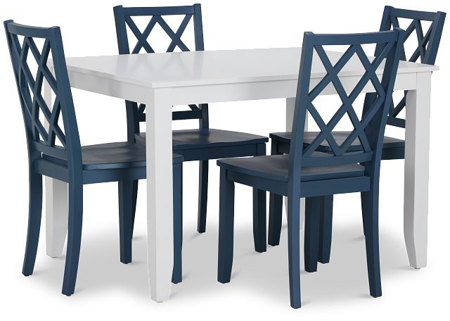 Edgartown White Rect Table & 4 Navy Wood Chairs