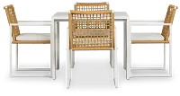 Sunrise White 35" Square Table & 4 Aluminum Arm Chairs
