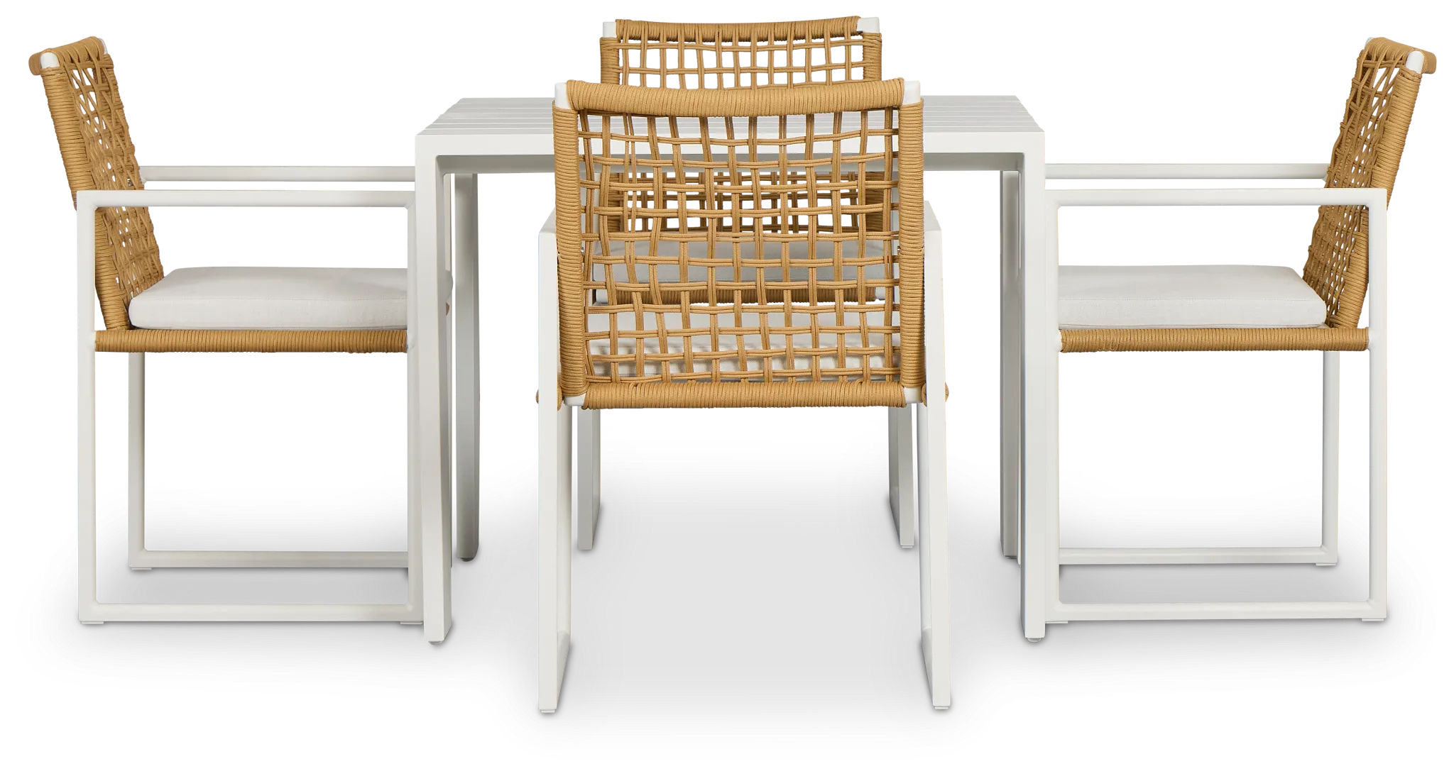 Sunrise White 35" Square Table & 4 Aluminum Arm Chairs