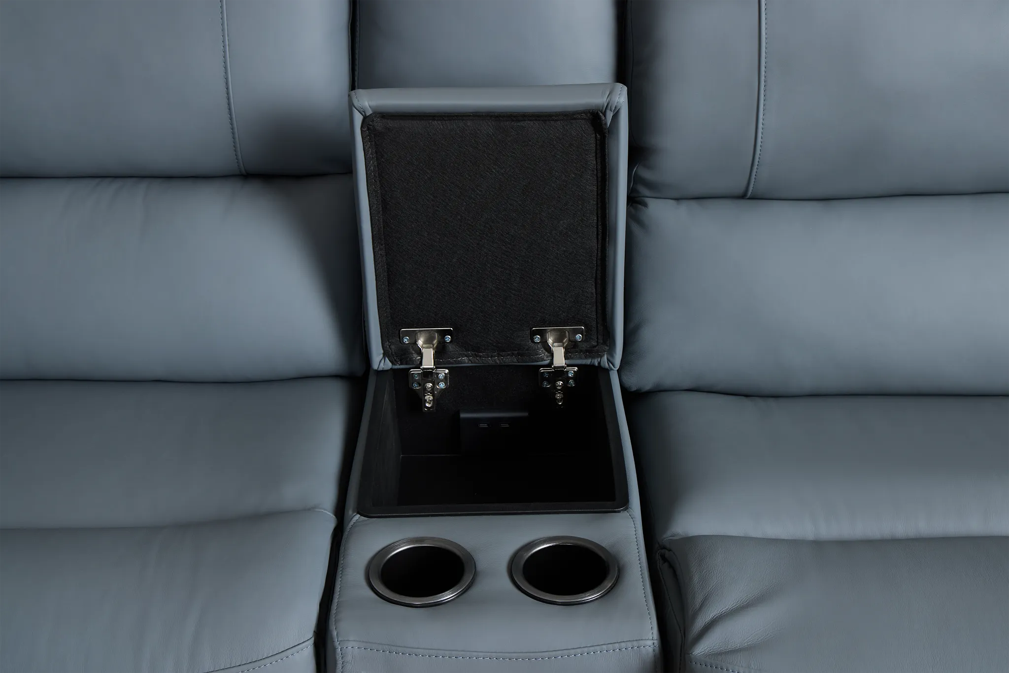 Summit Blue Lthr/vinyl Medium Triple Power 2-arm Sectional