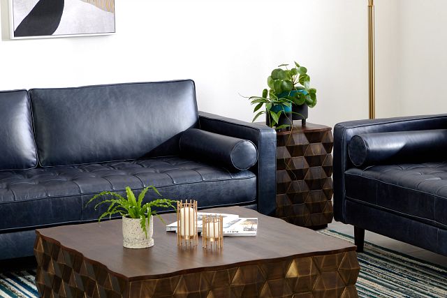 Ezra Blue Leather Sofa