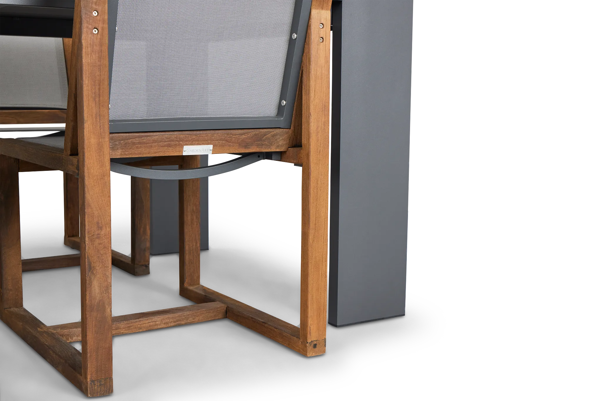 Linear Dark Gray 70" Aluminum Table & 4 Teak Sling Side Chairs