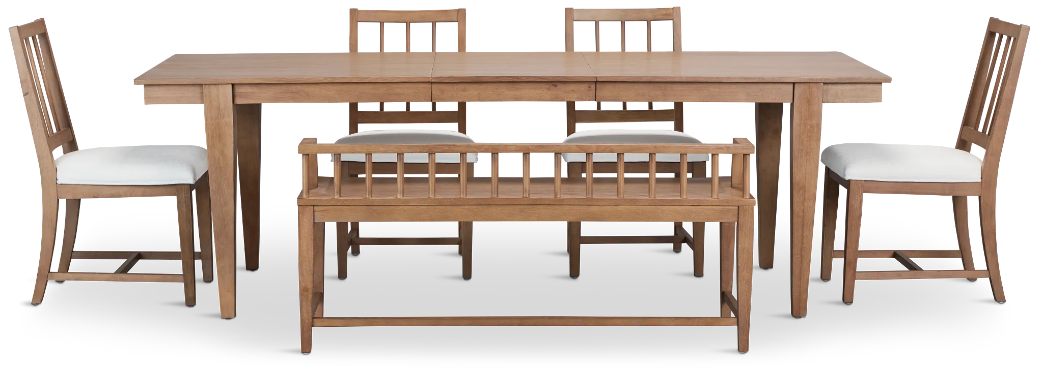 Provo Mid Tone Rect Table, 4 White Chairs & Bench