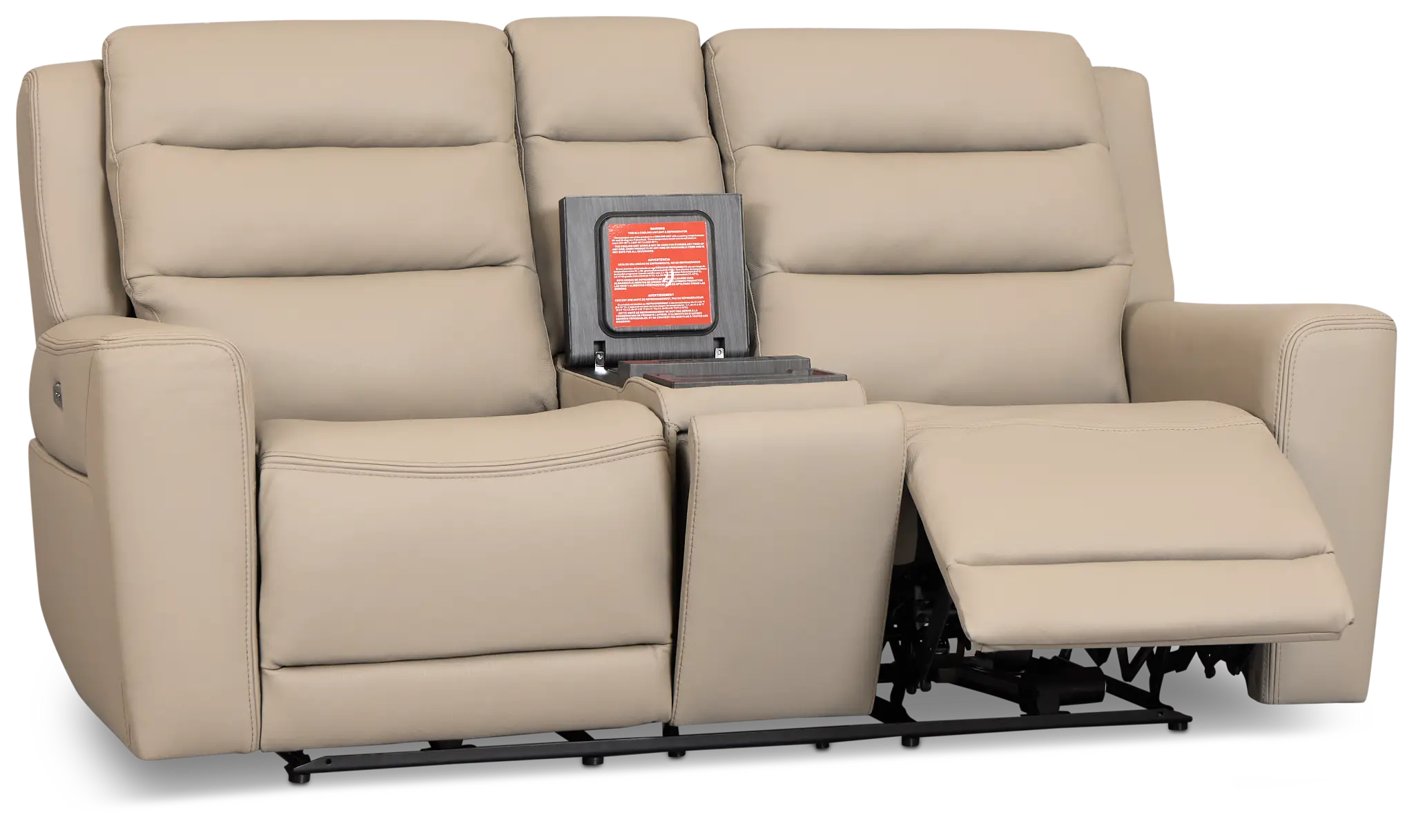 Wilder Taupe Leather Power Reclining Console Loveseat With Refrigerator Wilder Taupe Leather Power Reclining Console Loveseat With Refrigerator