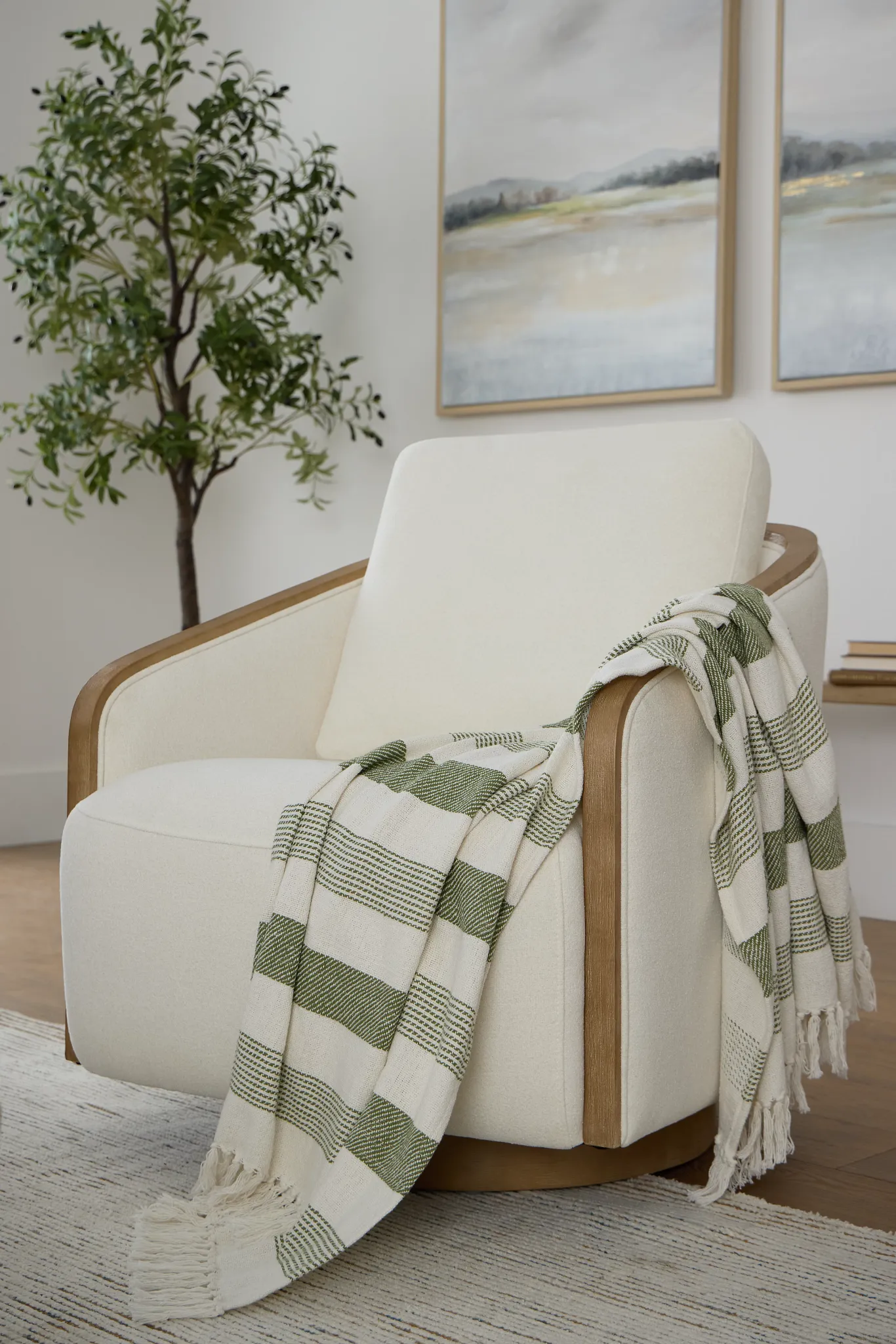 Campbell White Fabric Swivel Accent Chair