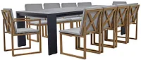 Linear Dark Gray 110" Aluminum Table & 4 Teak Cushioned Side Chairs