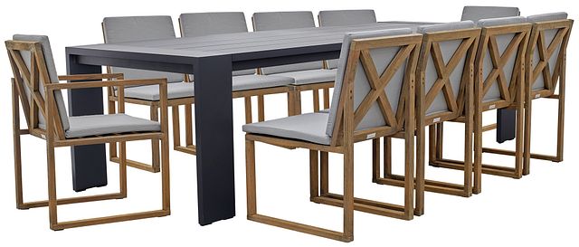 Linear Dark Gray 110" Aluminum Table & 4 Teak Cushioned Side Chairs (0)