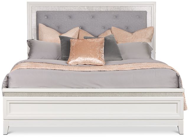 Alessandria White Uph Panel Bed With Lights