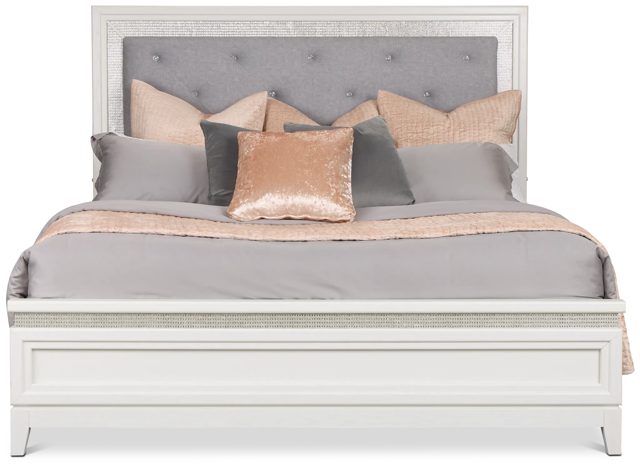 Alessandria White Uph Panel Bed With Lights