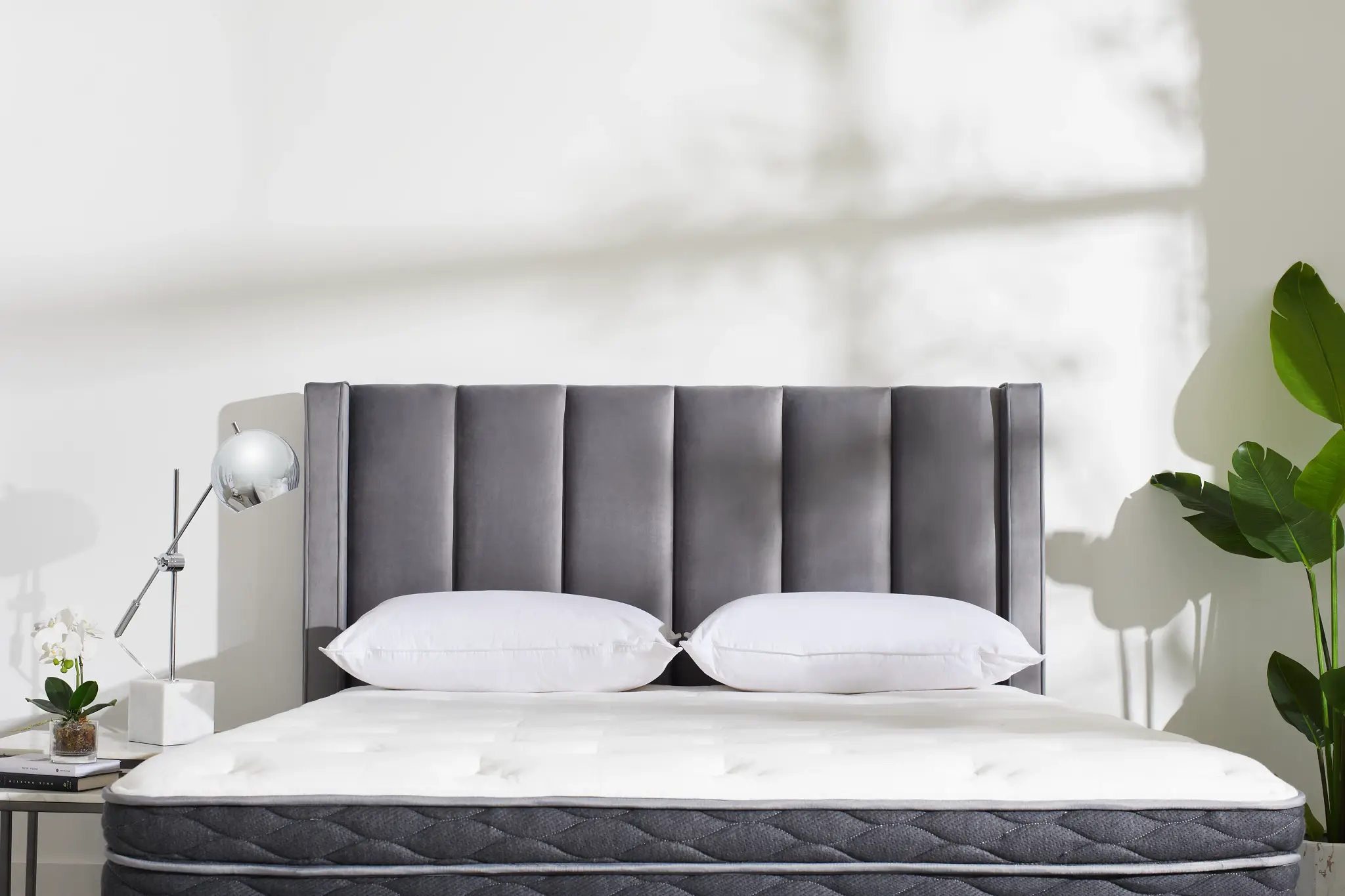 Audrey Dark Gray Velvet Platform Bed Audrey Dark Gray Velvet Platform Bed