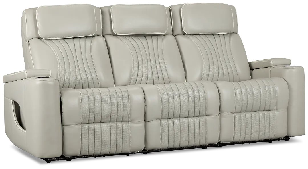 Nova Light Gray Lthr/vinyl Power Reclining Sofa W/ Massage